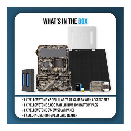 Yellowstone Y2 4G LTE Trail Camera Bundle with Battery, Solar Panel, Card Reader, and Accessories - 9