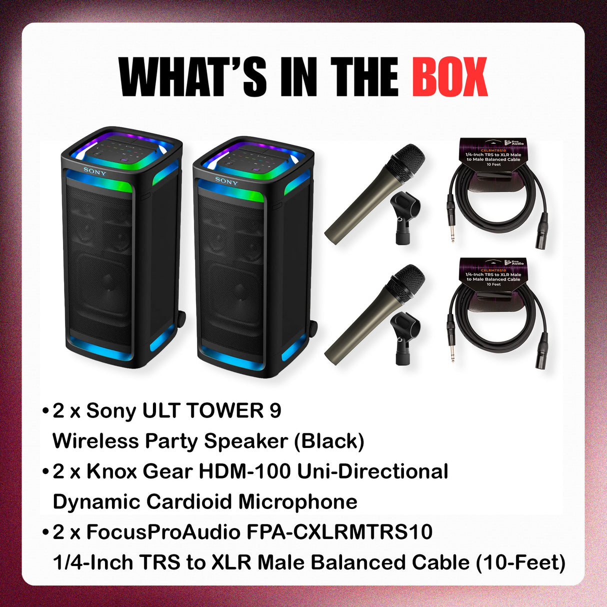 Sony ULT TOWER 9 Wireless Party Speaker 360-Degree Sound (Black, 2-Pack) Bundle