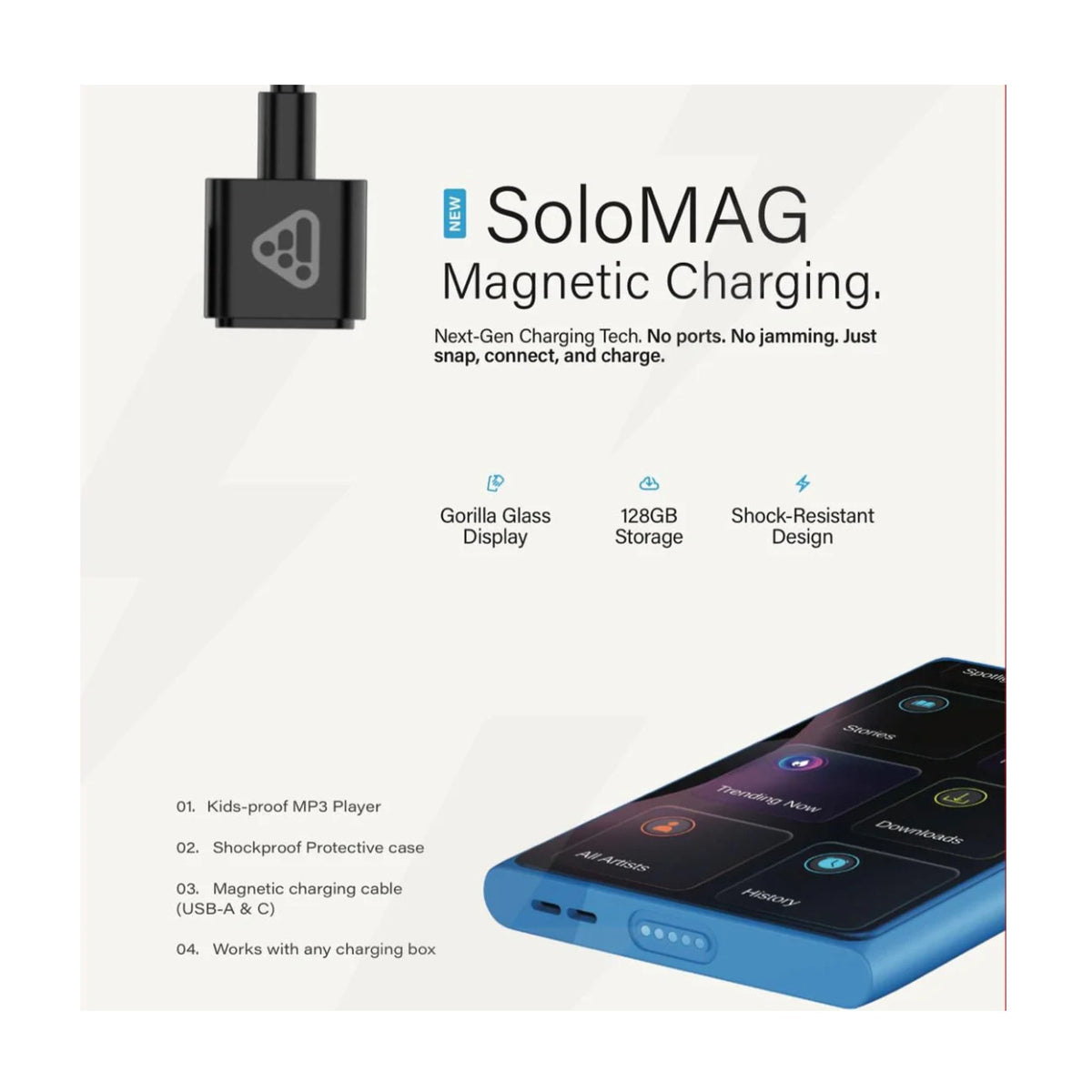 24Six Solo4 128GB Kosher MP3 Player with Jewish Music, Children Stories (Black)