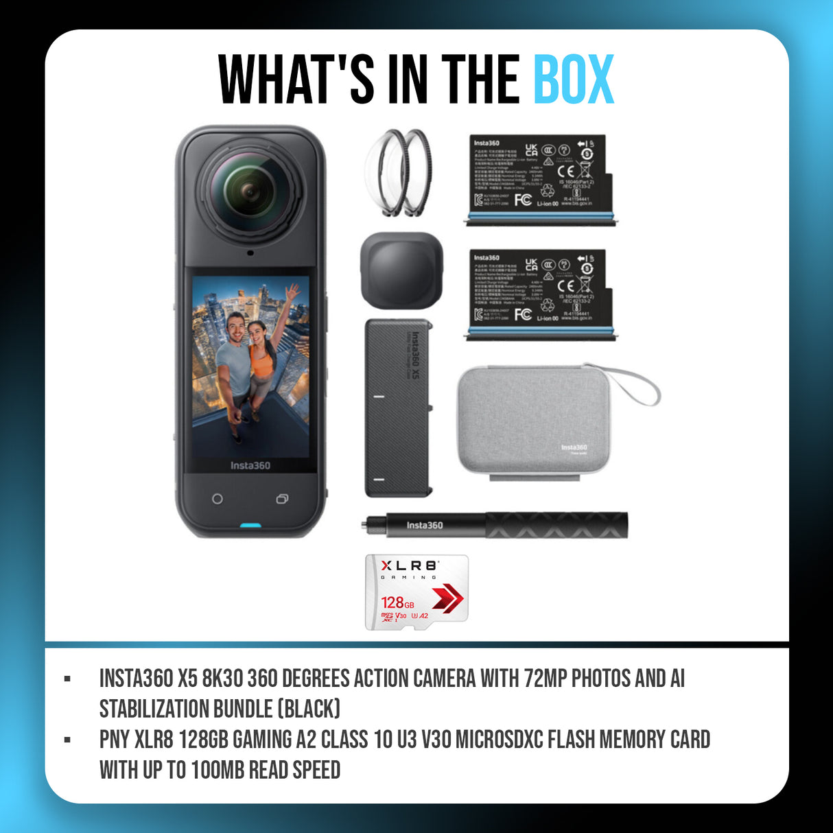 Insta360 X5 8K30 360 Degrees Action Camera with 72MP Photos and AI Stabilization Bundle (Black)-9