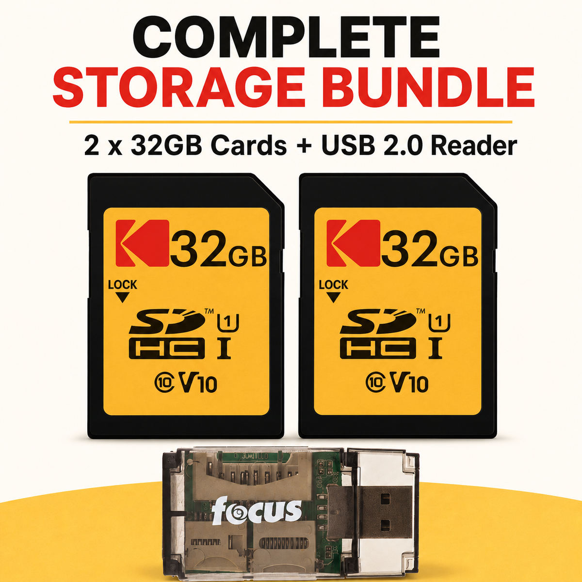 Kodak 32GB Class 10 UHS-I SDHC Memory Card (2 Pack) with Focus All-In-One High Speed USB Card Reader