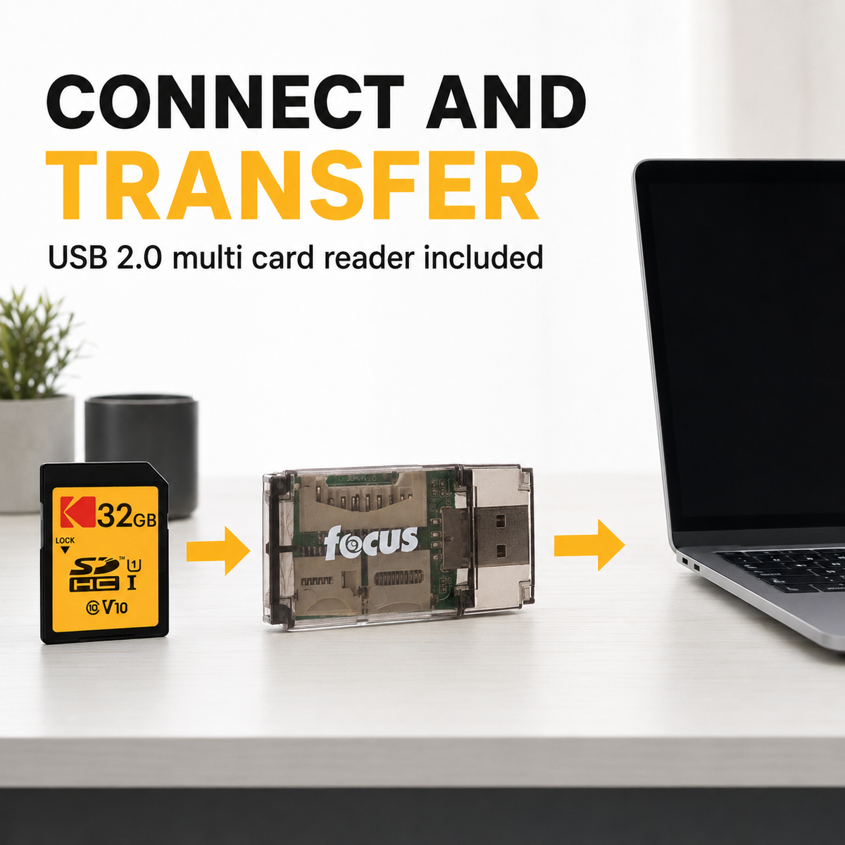Kodak 32GB Class 10 UHS-I SDHC Memory Card (2 Pack) with Focus All-In-One High Speed USB Card Reader