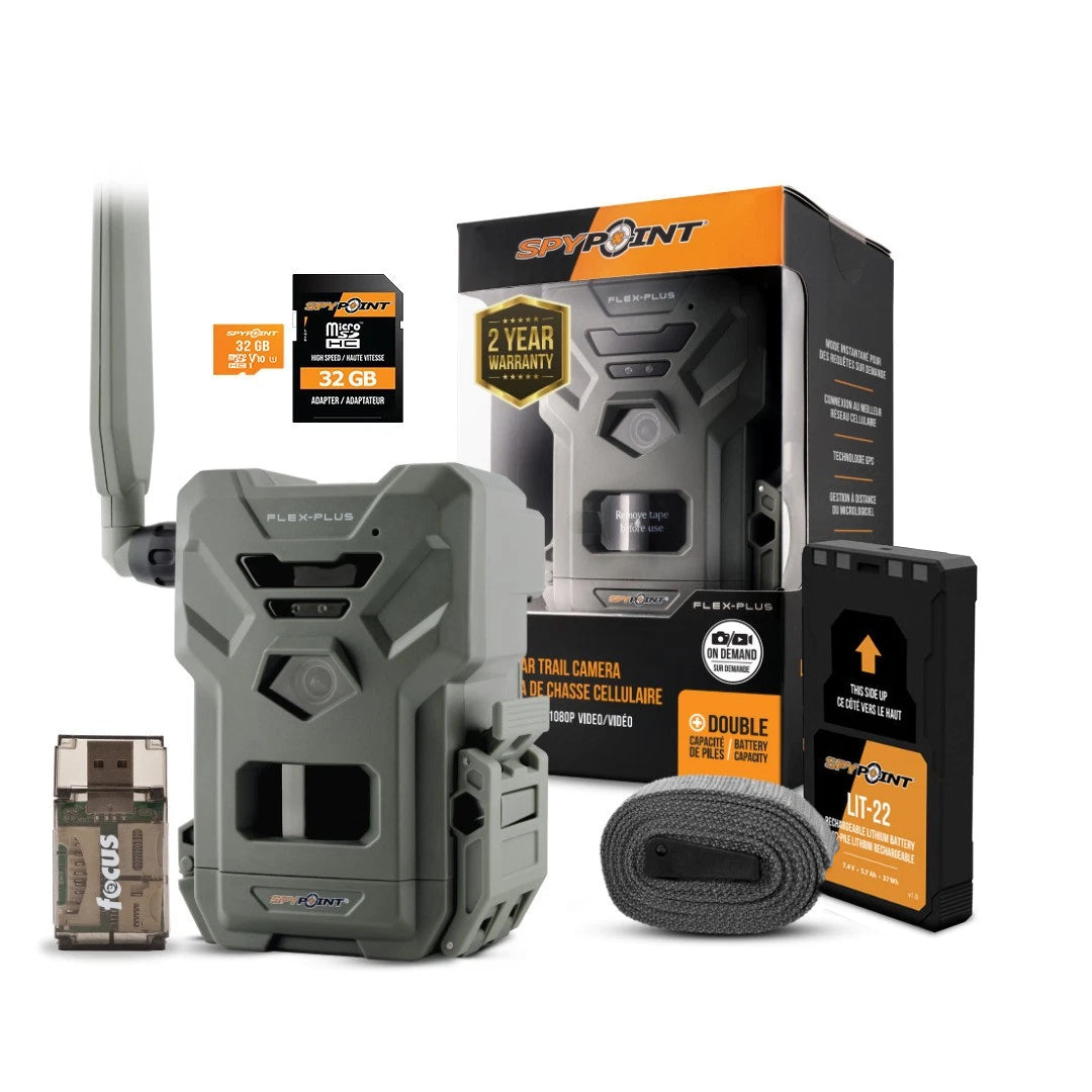 Spypoint Flex-Plus Cellular Trail Camera Bundle with MicroSD and Card Reader