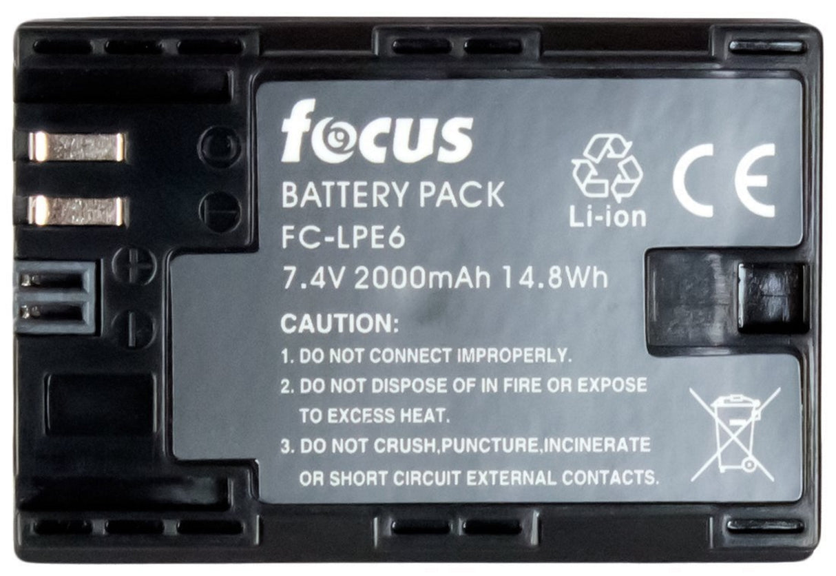 Focus Camera 2000mAh Li-ion Battery & Charger for Canon LP-E6N Devices