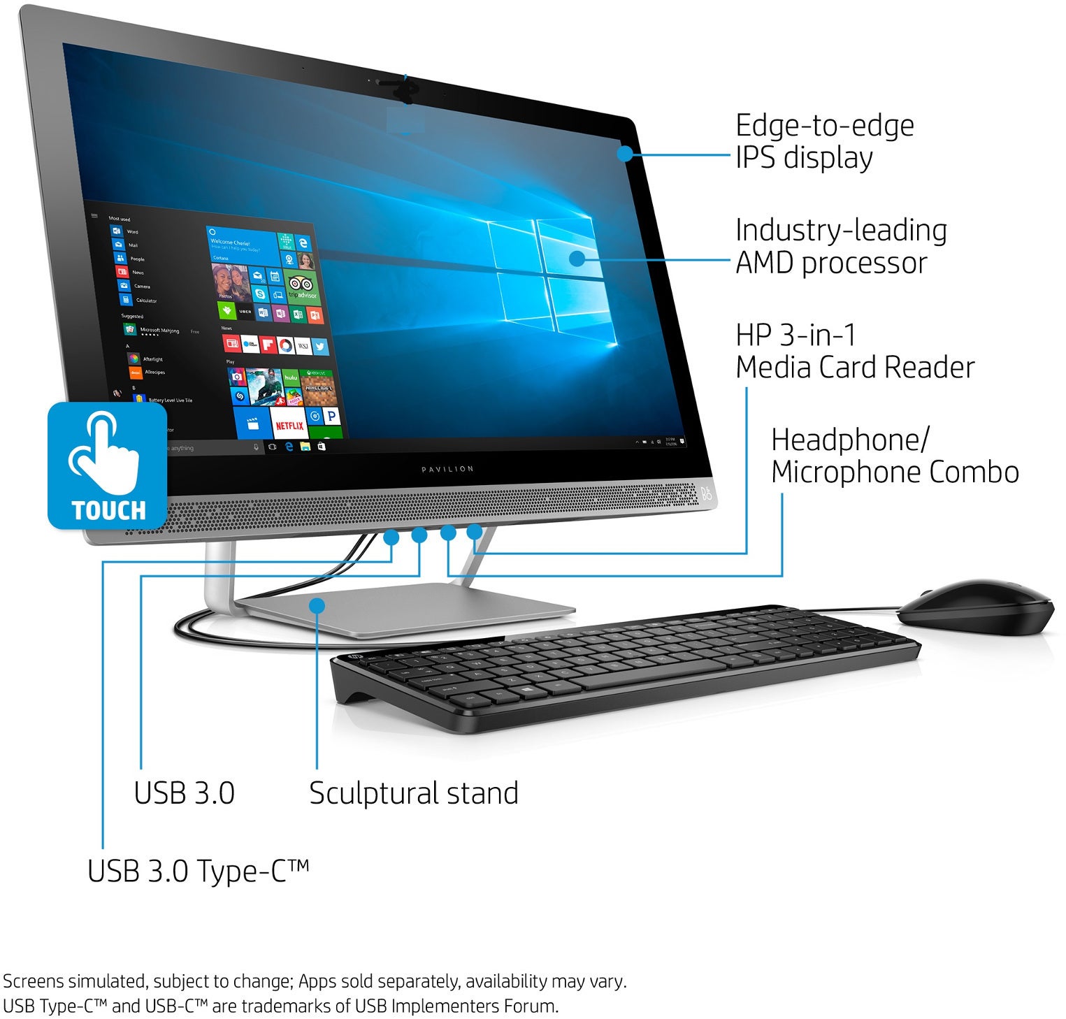 HP Pavilion 24-b217c, Core i5-7400T,12GB, 23.8” Full HD Touch-screen  All-in-One