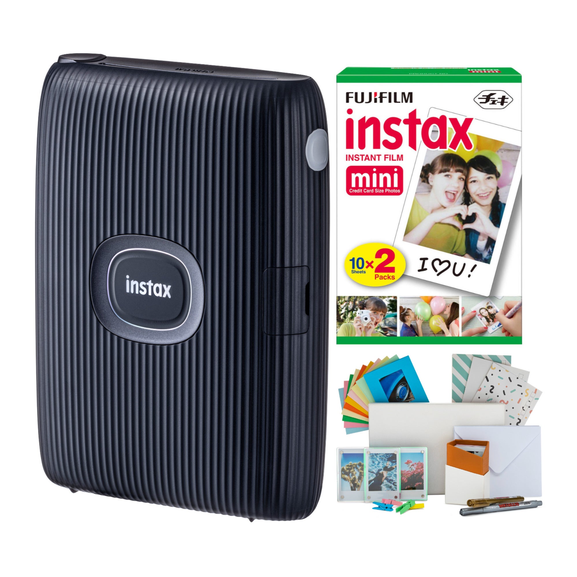 Fujifilm International Fujifilm Instax Mini Link2 Instant Smartphone Printer (Space Blue) with Twin Film Pack Bundle