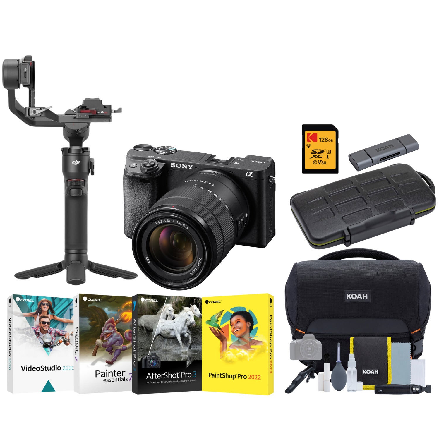 Sony a6400 Mirrorless Camera with 18-135mm Camera Lens and DJI RS 3 Mini Gimbal Stabilizer Bundle