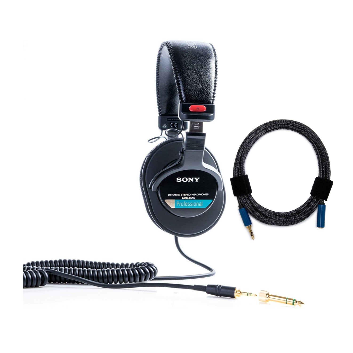 Sony MDR7506 Folding Professional Closed Ear Headphones with Knox Gear Nylon Braided 3.5mm Cable in Black