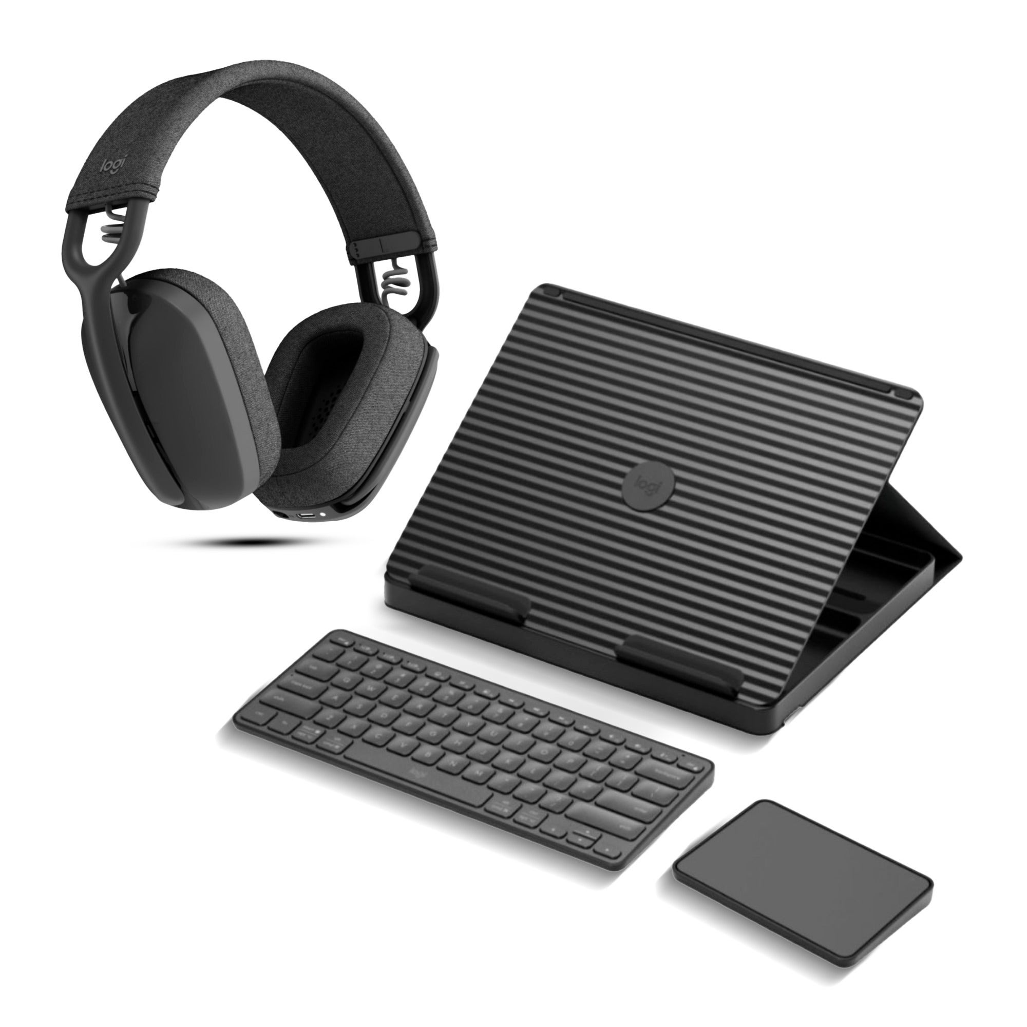 Logitech CASA POP-UP DESK in Classic Chic with Lightweight Noise Canceling Headphones (Graphite)