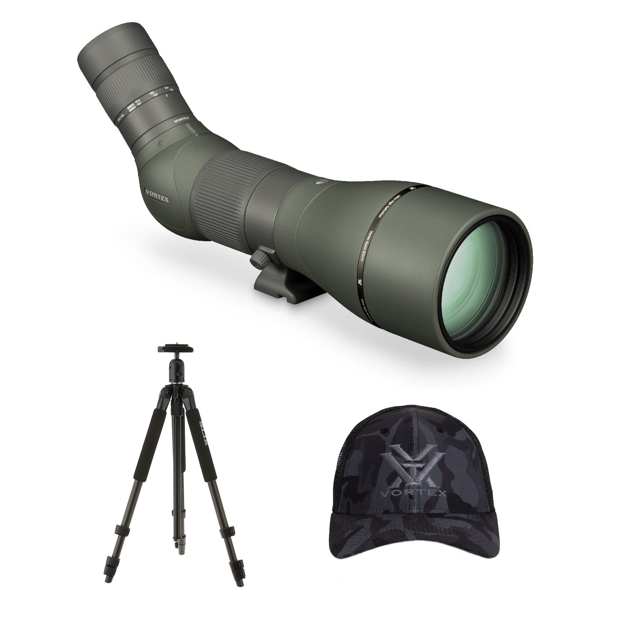 Vortex Razor HD 27-60x85 Spotting Scope (Angled), Slik Sprint Tripod, and Cap in Black