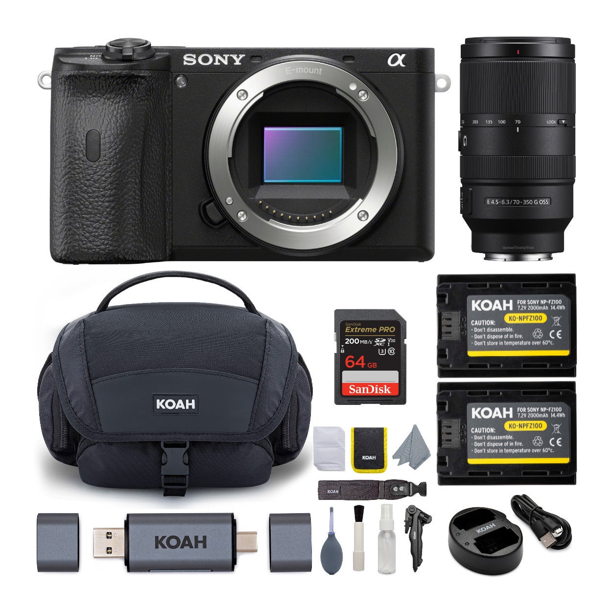 Sony Alpha a6600 APS-C Mirrorless Interchangeable Camera Lens Camera (Body) with 70-350mm Camera Lens Bundle in Black